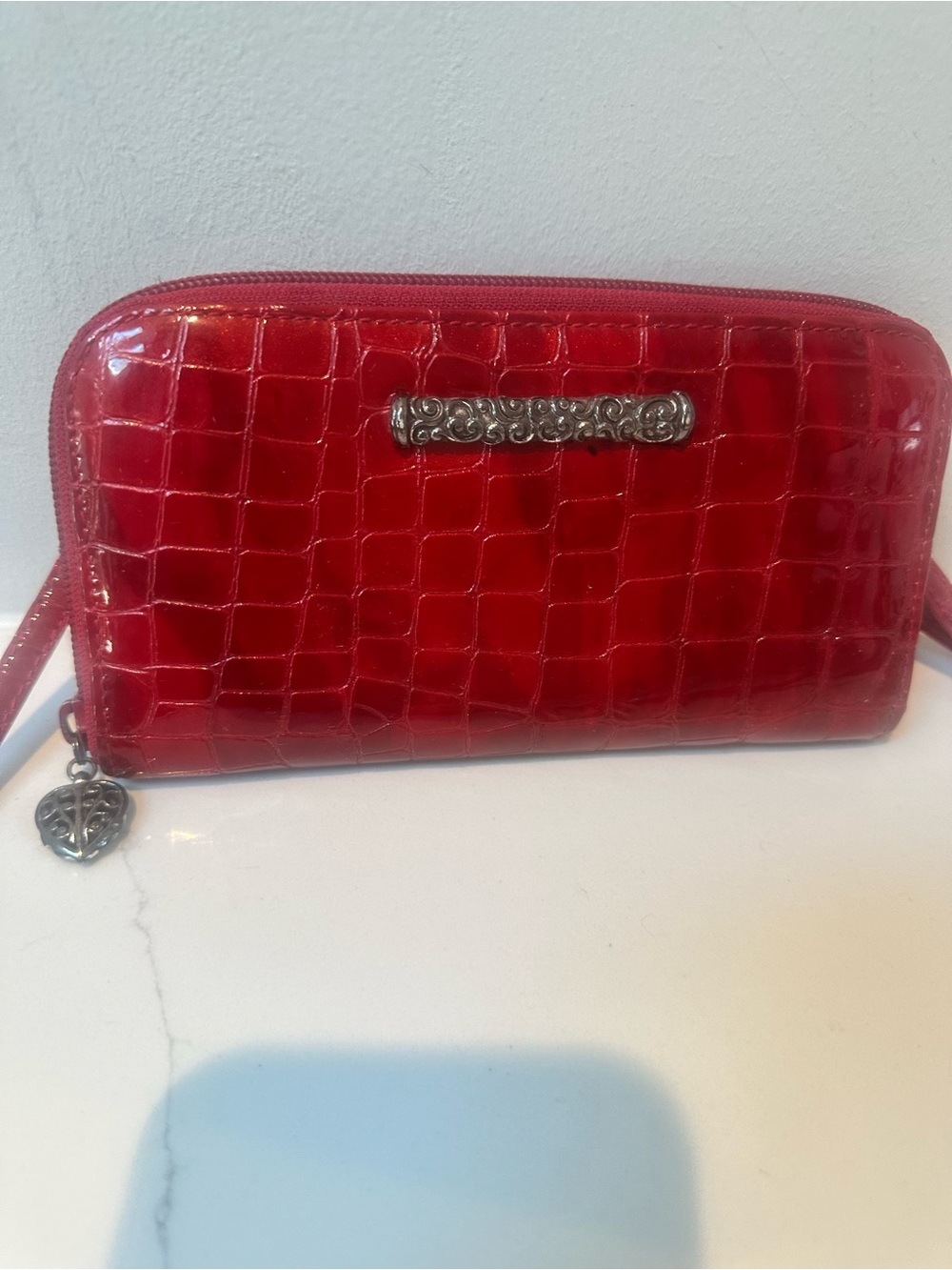 Brighton Red Croc-Embossed Wristlet Wallet -